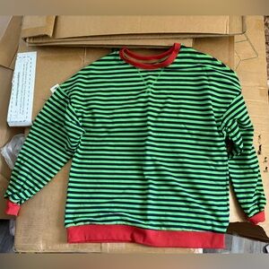 Striped Green and Black Sweater with Red Accents